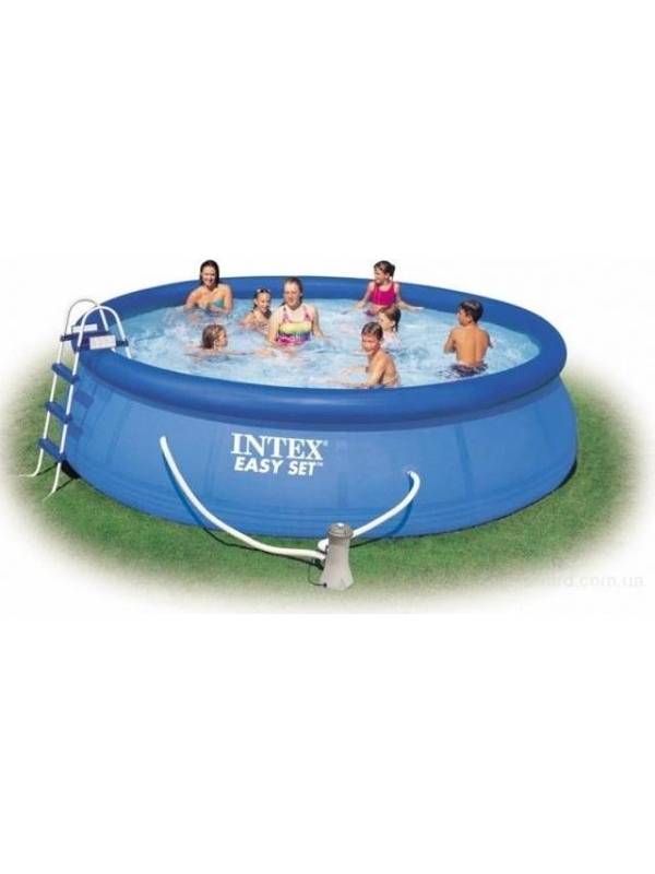 28168/54916 Надувной бассейн Easy Set 457х122 cм, Intex+ фильтр-насос, лестница, подстилка, покрывало