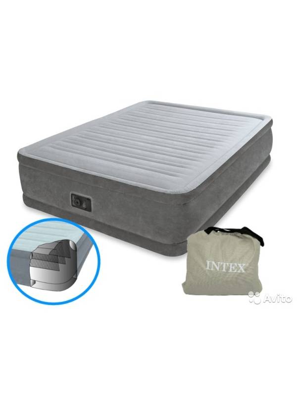 Надувная кровать со встроенным насосом 152х203х46 см, Queen Comfort-Plush , Intex 64414