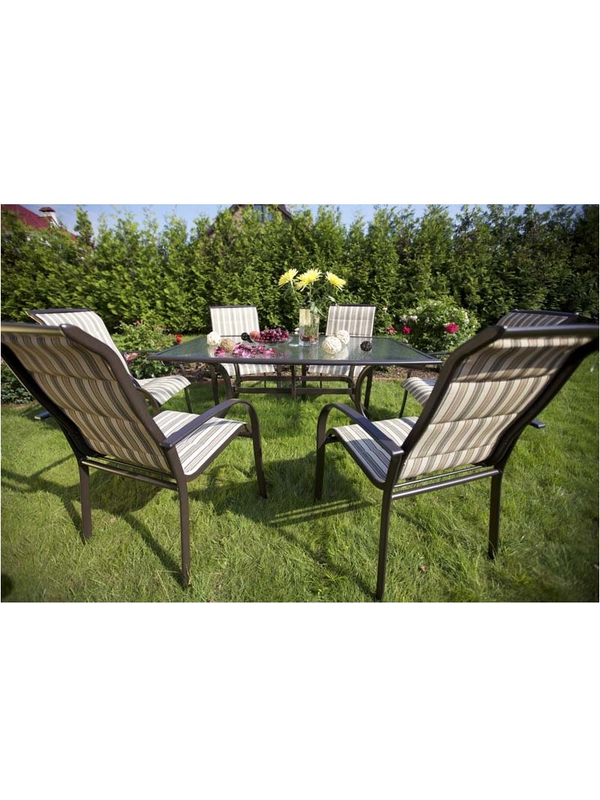 Комплект OTTAWA Стол и 6 стульев, цвет: коричнево-бежевая полоска, 11740