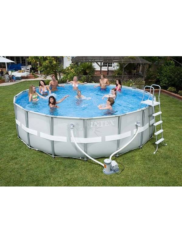26322 Каркасный бассейн Ultra Frame 488х122см, Intex + фильтр-насос 5678л\ч, лестница, тент, подстилка