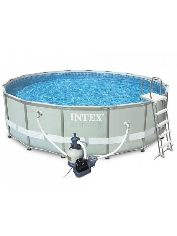 26324 Каркасный бассейн Ultra Frame 488х122см , Intex + песочный фильтр-насос 4500л\ч, лестница, тент, подстилка