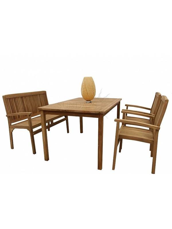 TGF-165/087/150 Комплект садовой мебели BALI (стол 150*90, скамья 120см, 2 кресла) Indoexim. Дерево: тик