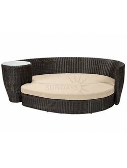 10461 Диван трансформер с приставным столиком и подушками VERDI, рама алюминий, искуственный ротанг, цвет черный