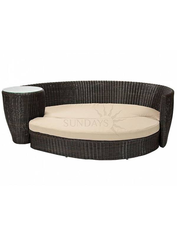 10461 Диван трансформер с приставным столиком и подушками VERDI, рама алюминий, искуственный ротанг, цвет черный