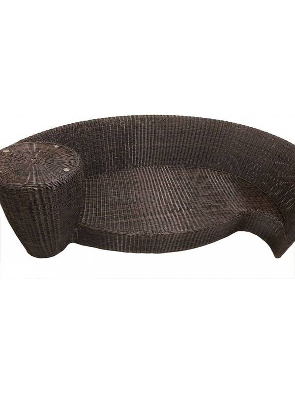 10461 Диван трансформер с приставным столиком и подушками VERDI, рама алюминий, искуственный ротанг, цвет черный