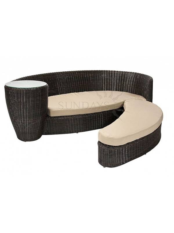 10461 Диван трансформер с приставным столиком и подушками VERDI, рама алюминий, искуственный ротанг, цвет черный