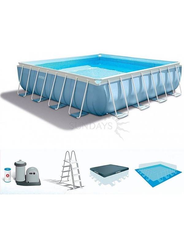 28766 Каркасный бассейн Prism Frame 488х488х122смIntex +фильтр-насос, лестница, тент, подстилка