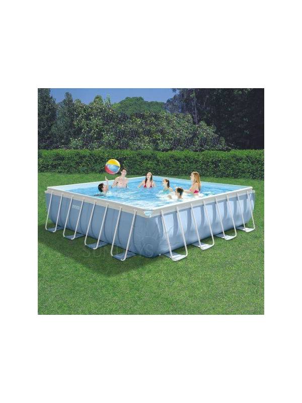 28764 Каркасный бассейн Prism Frame 427х427х107см Intex+фильтр-насос, лестница, тент, подстилка
