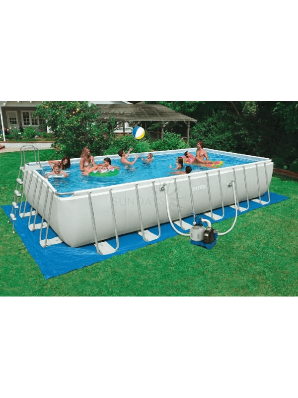 26362 Каркасный бассейн Ultra Frame 732х366х132см, Intex + песочный фильтр-насос 7900л\ч, лестница, тент, подстилка