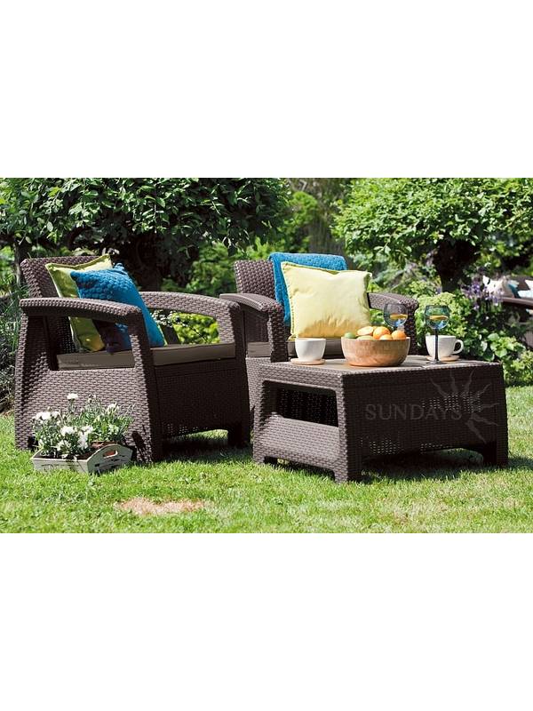 Набор уличной мебели (два кресла,стол) Corfu Weekend Set, коричневый