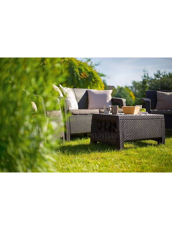 Комплект мебели Corfu Set (двухместная скамья, 2 кресла, столик), коричневый
