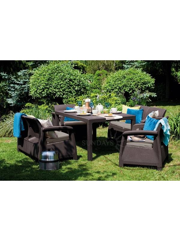 Набор уличной мебели (две двухместные скамьи,стол, два кресла) CORFU II FIESTA, коричневый