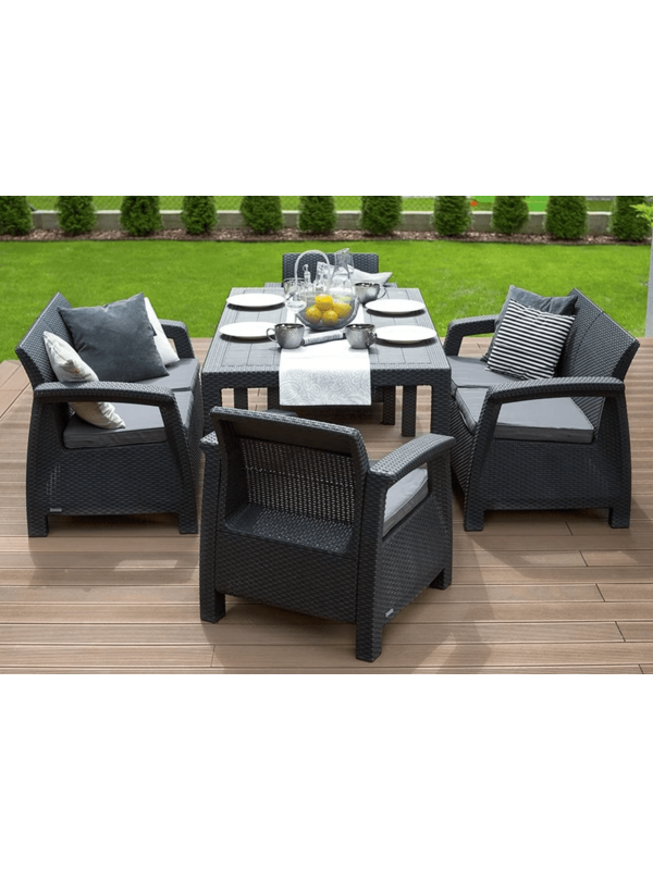 Набор уличной мебели (две двухместные скамьи, стол, два кресла) CORFU II FIESTA, капучино