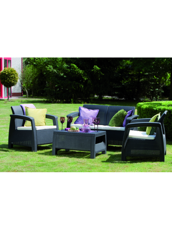 Комплект мебели Corfu Box Set (2 кресла, 1 скамья+столик), коричневый