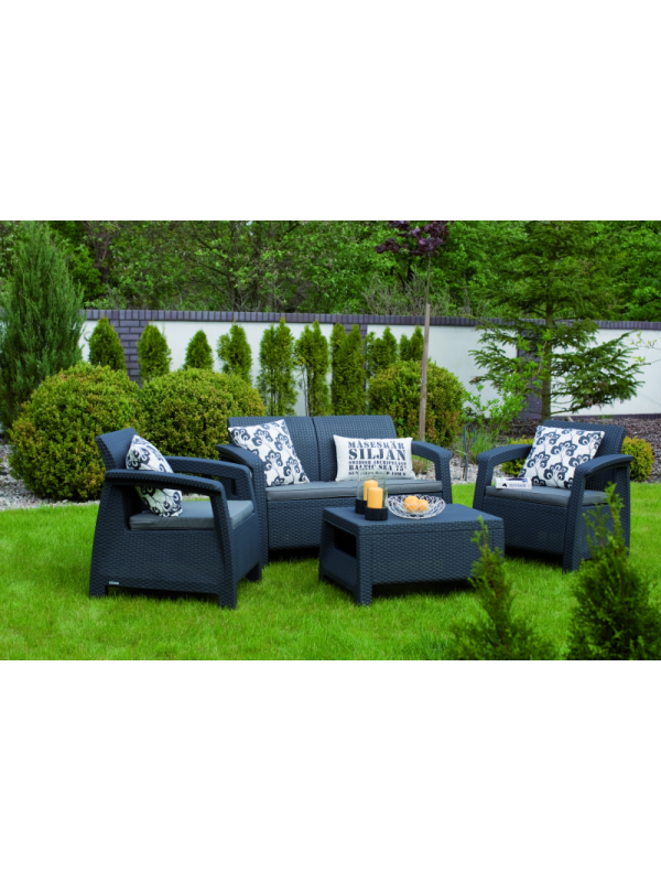 Комплект мебели Corfu Box Set (2 кресла, 1 скамья+столик), коричневый