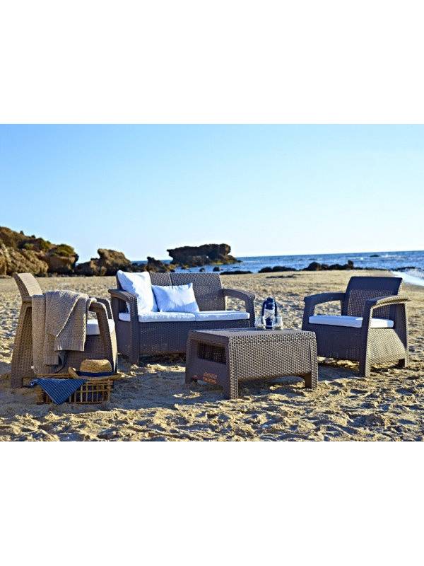 Комплект мебели Corfu Box Set (2 кресла, 1 скамья+столик), коричневый