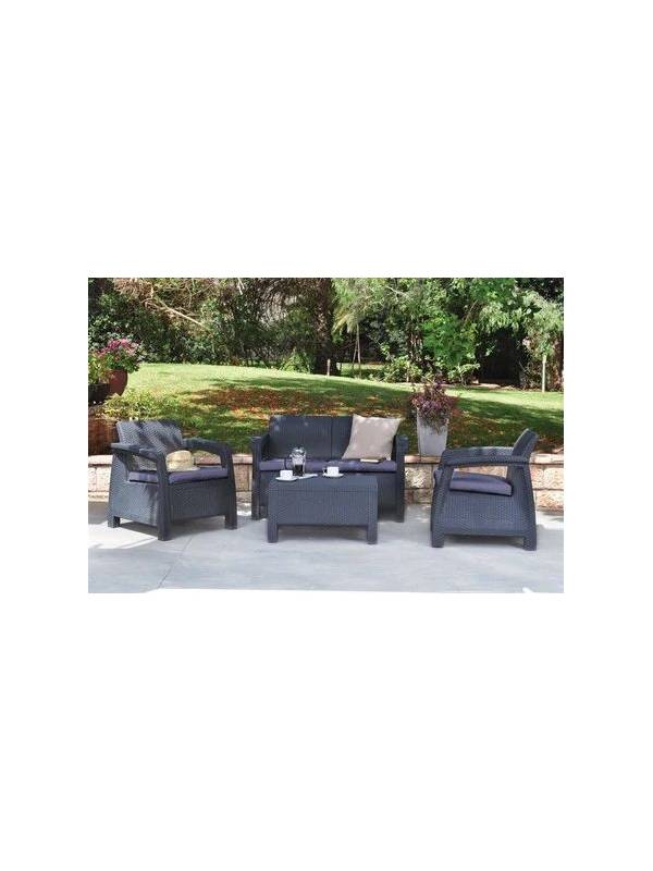 Комплект мебели Corfu Box Set (2 кресла, 1 скамья+столик), коричневый