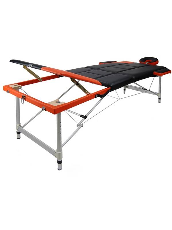 Массажный стол складной 3-х секционный алюминиевый 70см усиленная столешница Аtlas Sport черно-оранжевый