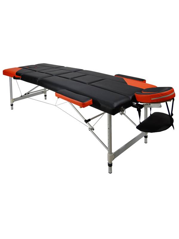 Массажный стол складной 3-х секционный алюминиевый 70см усиленная столешница Аtlas Sport черно-оранжевый