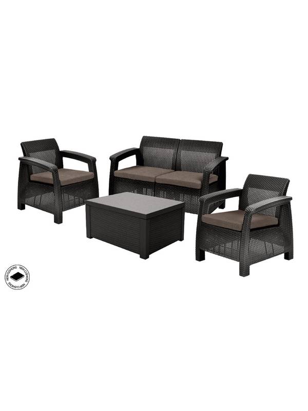 Набор уличной мебели (скамья двухместная, стол-сундук, два кресла) CORFU II BOX, коричневый