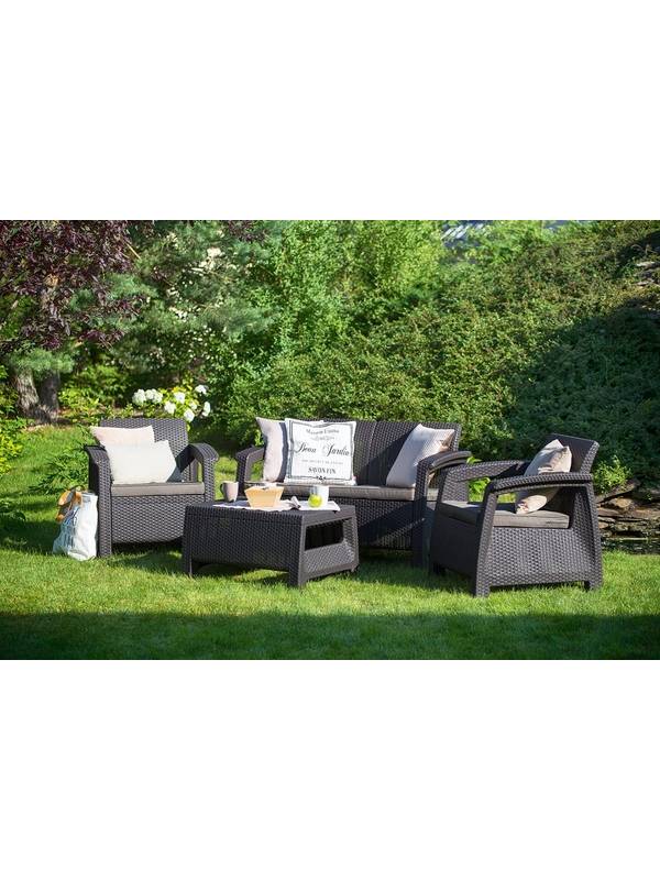 Набор уличной мебели Corfu Set (двухместная скамья, 2 кресла, столик), графит