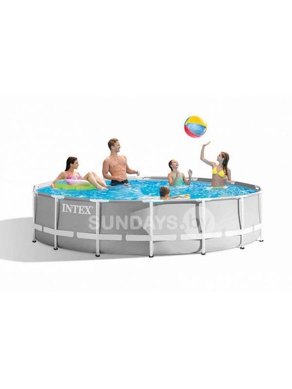 Каркасный бассейн Intex PRISM FRAME 457х122см +фильтр-насос 3785 л.ч, лестница, тент, подложка