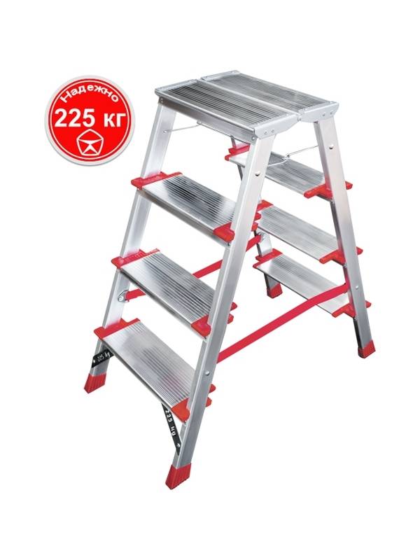 Стремянка 4 ступени ал. 2-х сторонняя индустриальная серия NV512 Новая высота