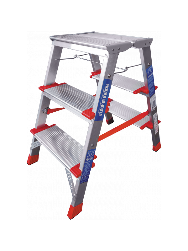Стремянка 3 ступени ал. 2-х сторонняя индустриальная серия NV512 Новая высота