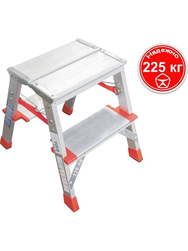 Стремянка 2 ступени ал. 2-х сторонняя индустриальная серия NV512 Новая высота