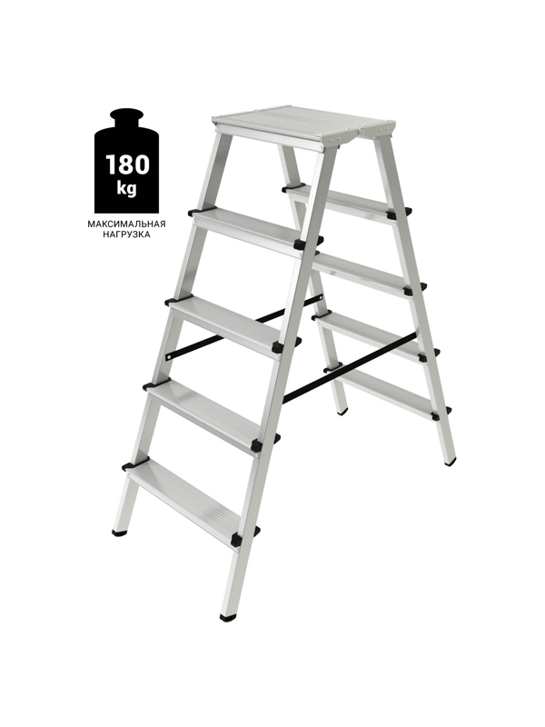 Стремянка 5 ступеней ал. 2-х сторонняя с увеличенной площадкой (260мм) серия NV212 Новая высота