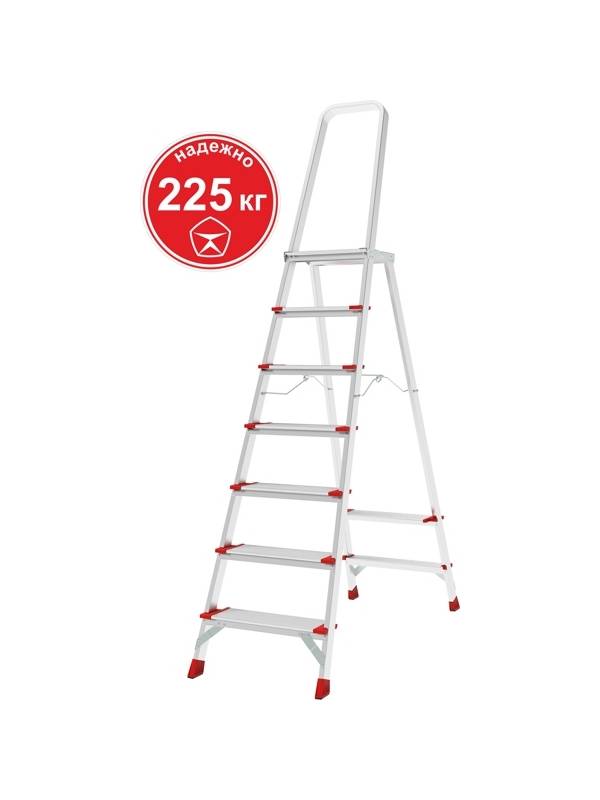 Стремянка 7 ступеней ал. индустриальная с большой верхней складной площадкой NV 5130 Новая высота