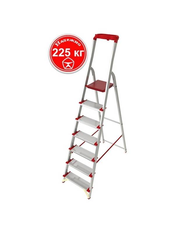 Стремянка 7 ступеней ал. с лотком-органайзером индустриальная серия NV515 Новая высота