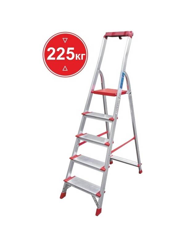 Стремянка 5 ступеней ал. с лотком-органайзером индустриальная серия NV515 Новая высота