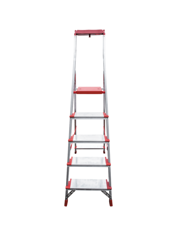 Стремянка 5 ступеней ал. с лотком-органайзером индустриальная серия NV515 Новая высота