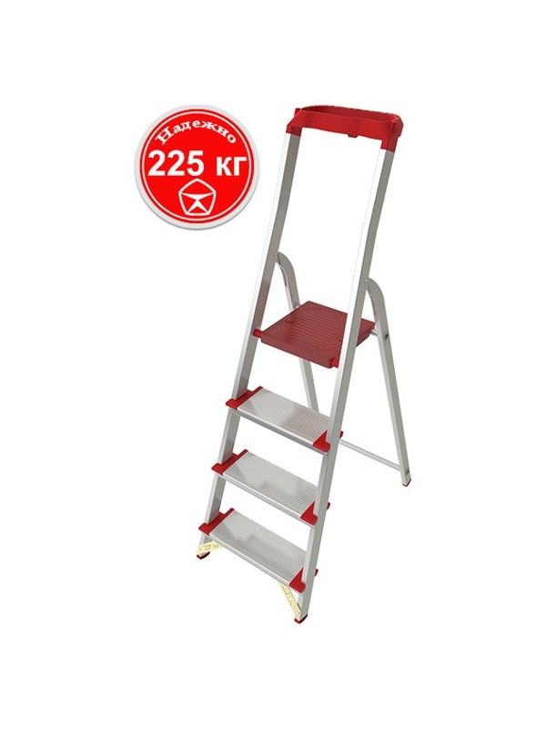 Стремянка 4 ступени ал. с лотком-органайзером индустриальная серия NV515 Новая высота