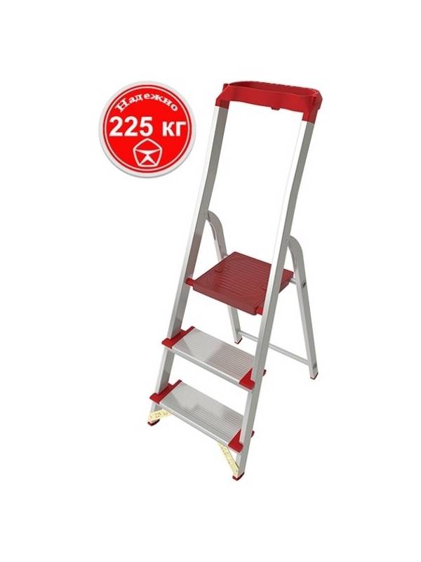 Стремянка 3 ступени ал. с лотком-органайзером индустриальная серия NV515 Новая высота
