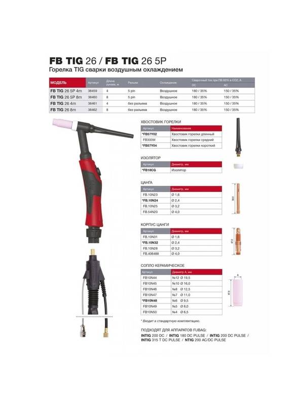 Горелка для TIG сварки FB 26 5P (4 м) FUBAG