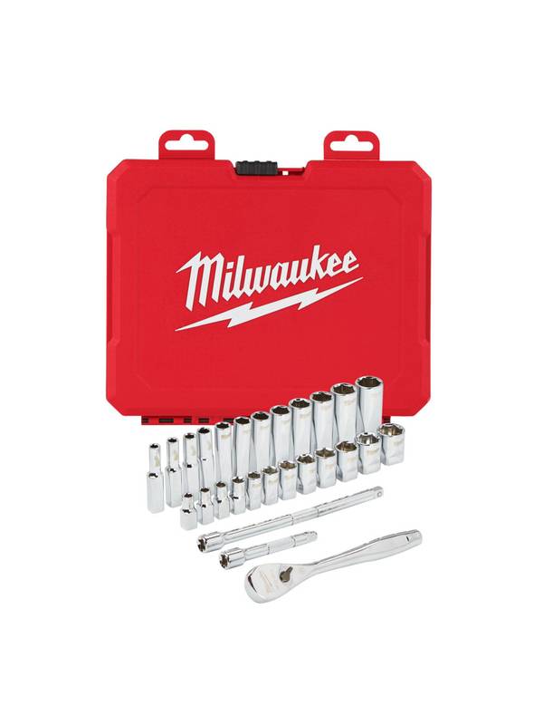 Набор головок метрических с воротком MILWAUKEE 1/4 дюйма (28 предметов)