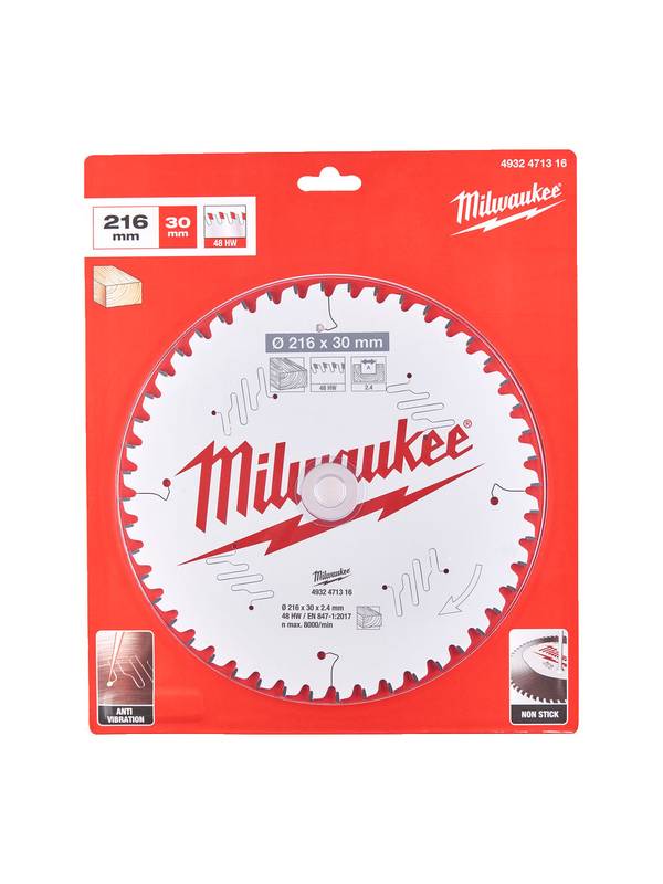 Диск пильный по дереву D 216х30х2,4 мм 48Z для торцовочной пилы MILWAUKEE