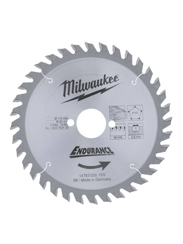 Диск пильный по дереву D 165х30х2,6 мм 36Z для циркулярной пилы MILWAUKEE