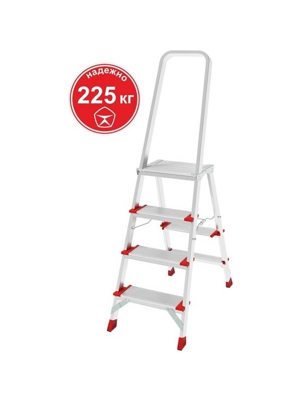 Стремянка 4 ступеней ал. индустриальная с большой верхней складной площадкой NV 5130 Новая высота