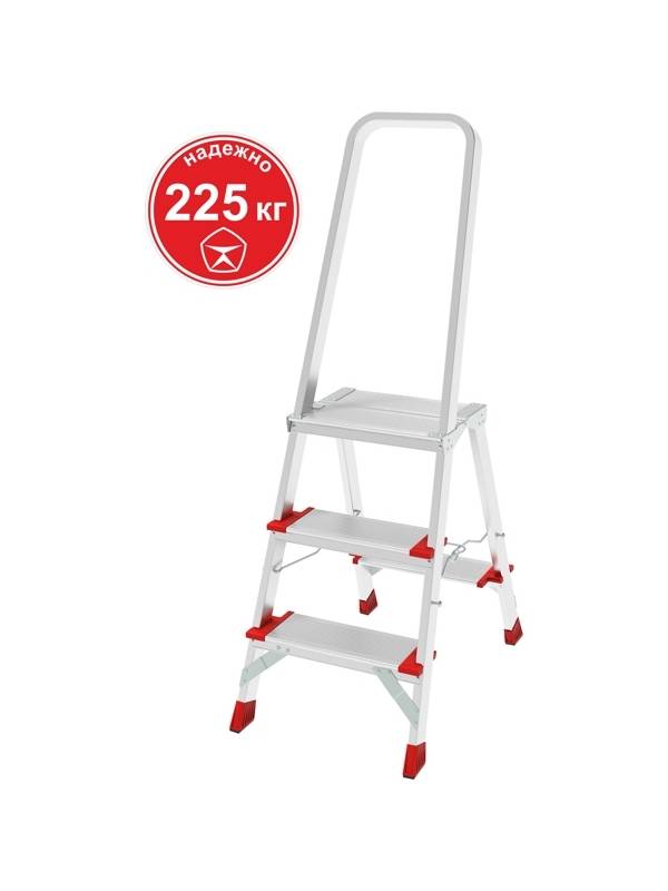 Стремянка 3 ступени ал. индустриальная с большой верхней складной площадкой NV 5130 Новая высота