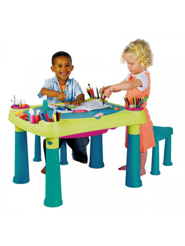 Стол Creative Play Table + 2 стула, бирюза/зеленый/красный