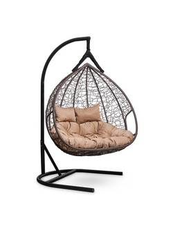 Подвесное двухместное кресло-кокон FISHT горячий шоколад кокон+бежевая подушка