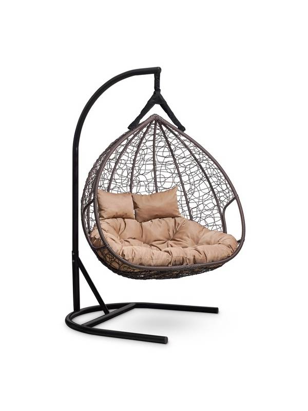 Подвесное двухместное кресло-кокон FISHT горячий шоколад кокон+бежевая подушка