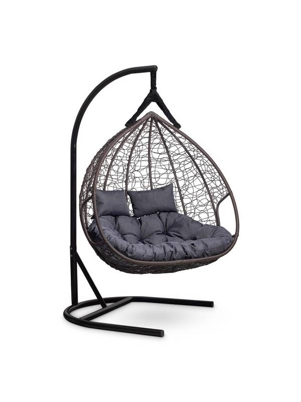 Подвесное двухместное кресло-кокон FISHT горячий шоколад кокон+серая подушка