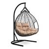Подвесное двухместное кресло-кокон FISHT черный кокон+бежевая подушка