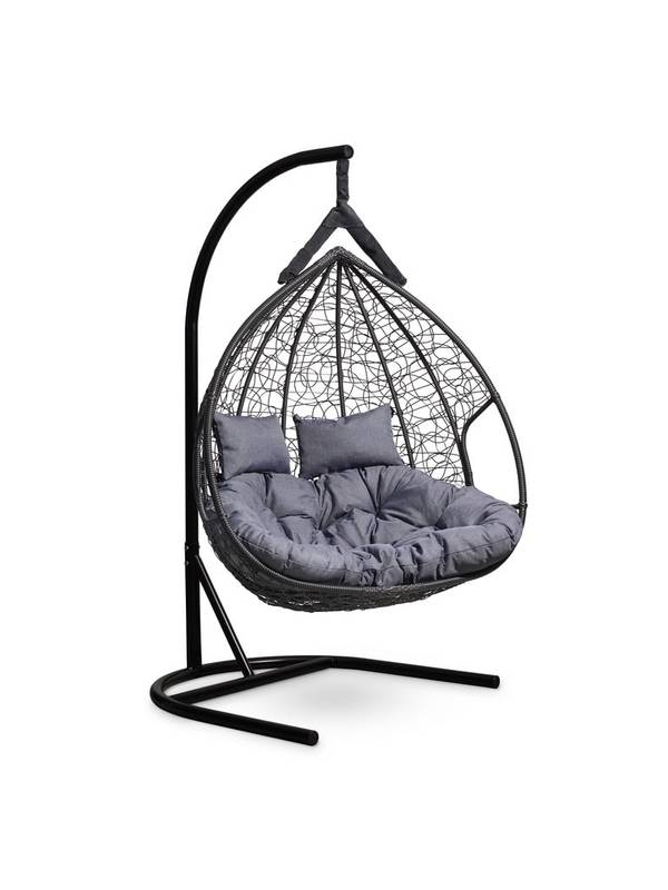 Подвесное двухместное кресло-кокон FISHT черный кокон+серая подушка
