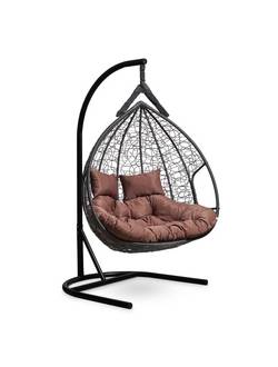 Подвесное двухместное кресло-кокон FISHT черный кокон+шоколадная подушка