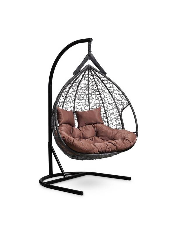 Подвесное двухместное кресло-кокон FISHT черный кокон+шоколадная подушка